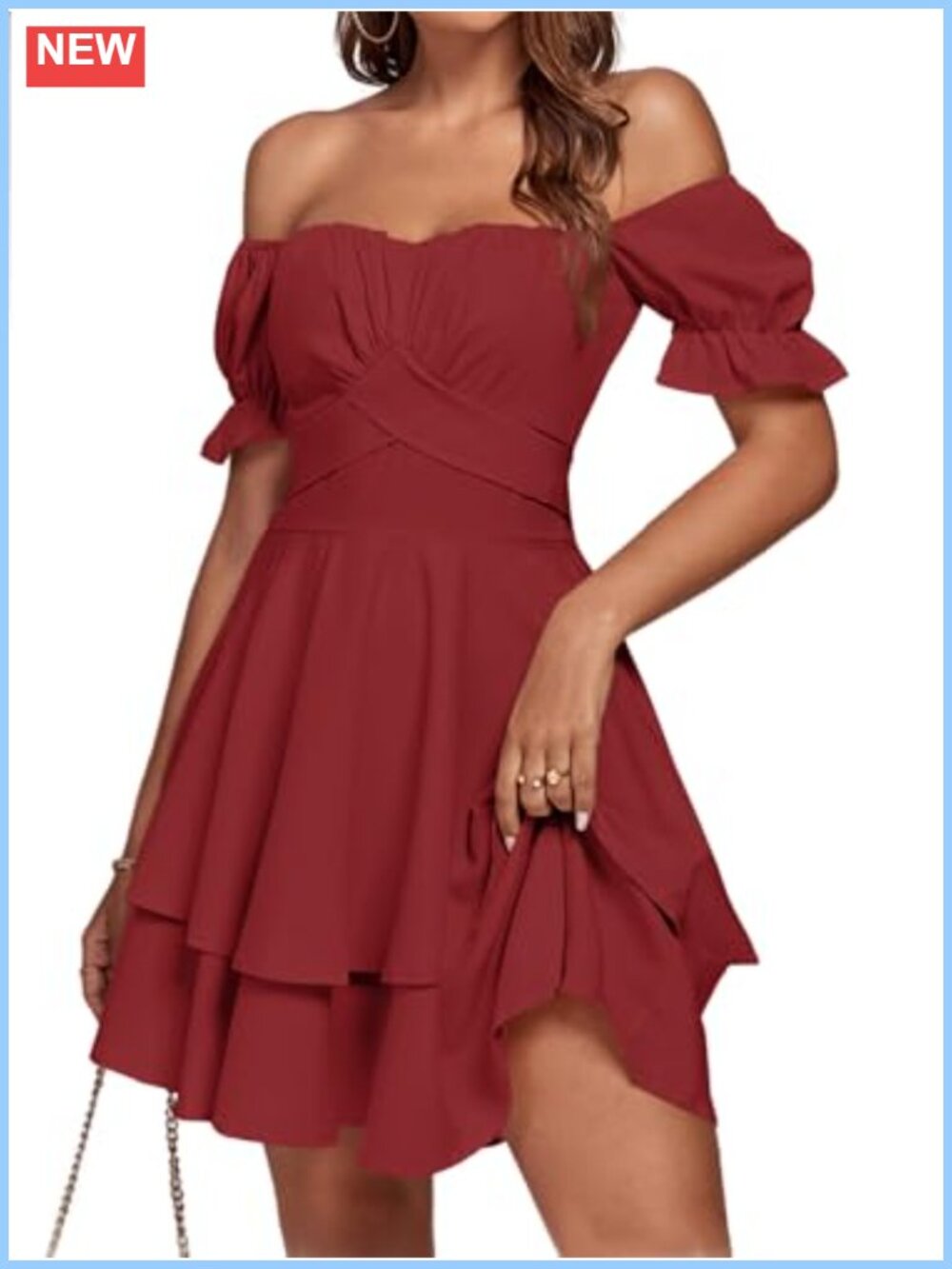 Women Off Shoulder Ruffle Hem Mini Wrap Dress Ruched Casual